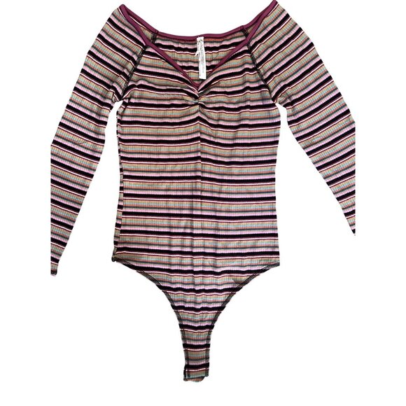 Free People Intimately Put A Stripe On It Thong Bodysuit Long Sleeve X-Small - Picture 10 of 10